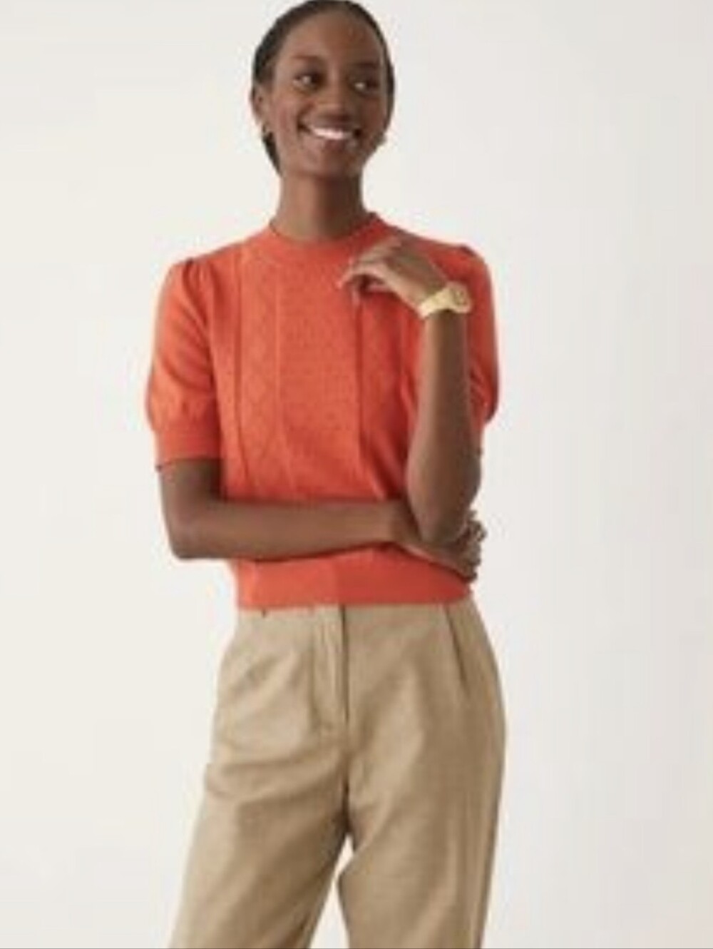 Short Sleeve Textured Knit Top - Orange